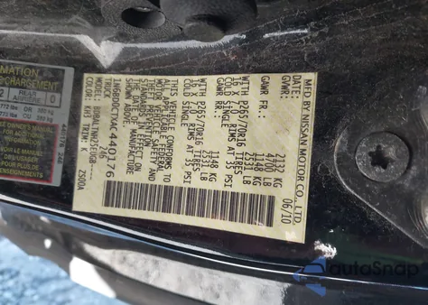 2010 Nissan Frontier Se-I4 z USA, uszkodzony, nr VIN 1N6BD0CTXAC440176